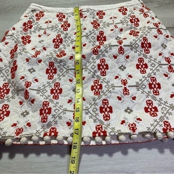 Maeve Anthropologie Cross Stitch Pom Pom Blommel Skirt, Ivory/Gray/Red, Sz 4 - Picture 3 of 13